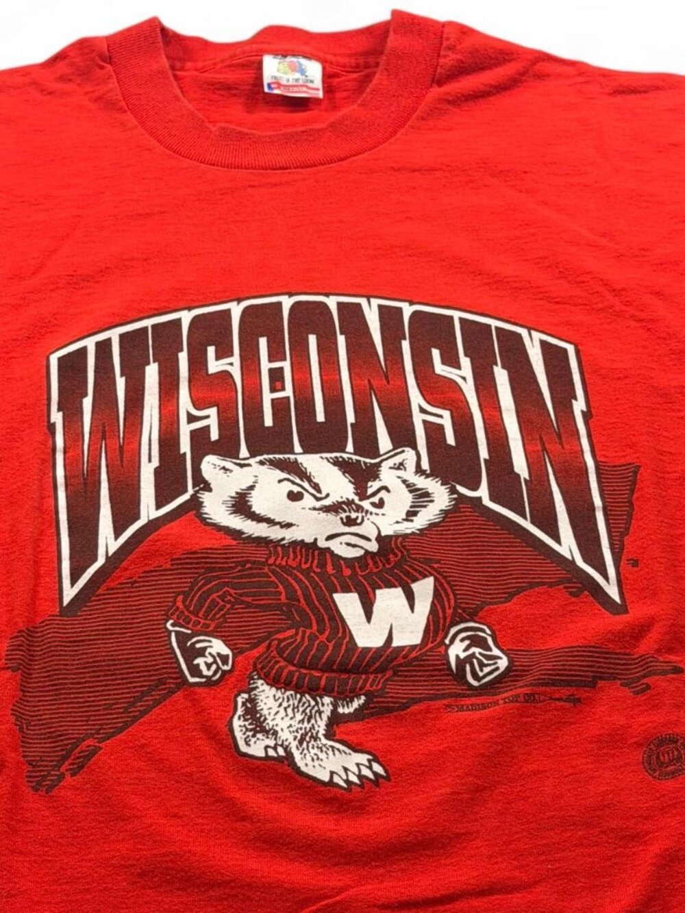 Vintage 90s Wisconsin Badgers Bucky UW Madison Mascot Single Stitch Red Tee XL